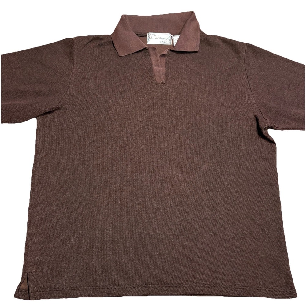 Vintage Sarah‎ Bentley Brown Knit Polo Shirt Women L Long Sleeve Cotton Blend - Picture 2 of 10